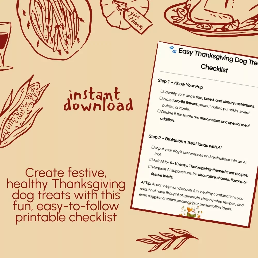 Easy Thanksgiving Dog Treat Checklist | Printable Holiday Pet Guide | DIY Homemade Dog Treat Recipes | Fun Fall Pet eBook for Dog Lovers | Digital Download
