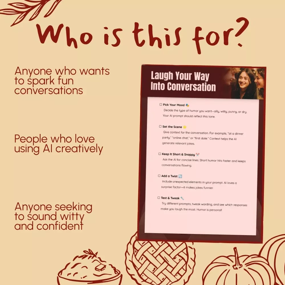Laugh Your Way Into Conversation | Humor-Based AI Prompt Checklist | Digital Download for Creative Chat Starters, Funny Icebreakers & Engaging Conversations