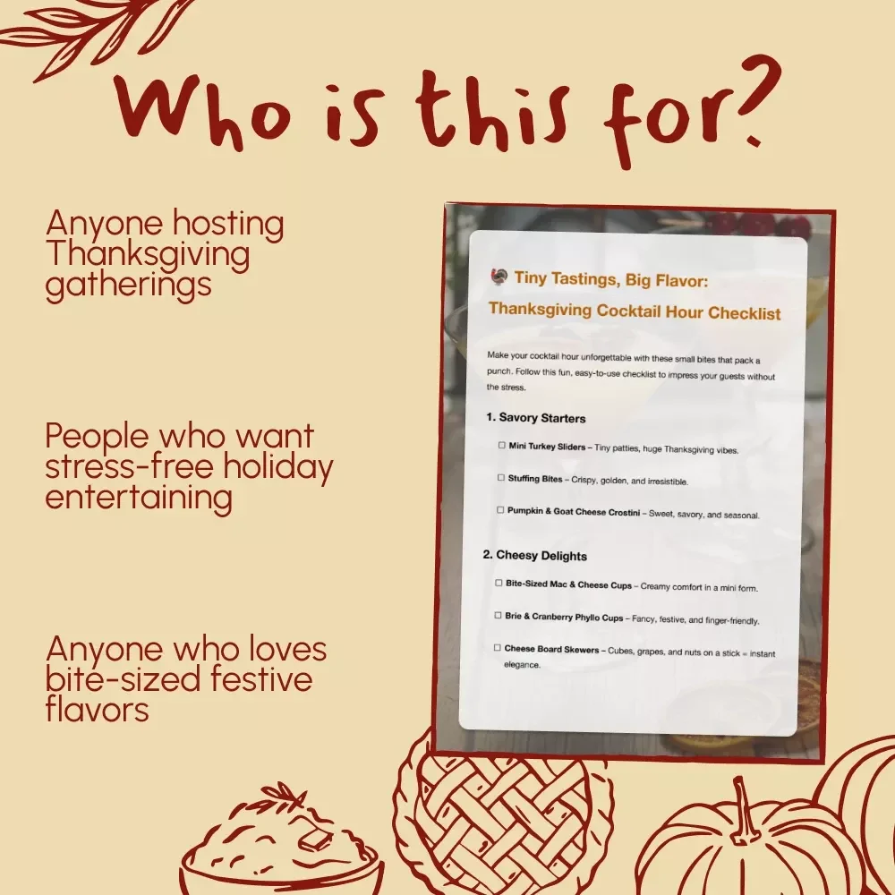 Tiny Tastings, Big Flavor: Thanksgiving Cocktail Hour Checklist | Printable Small Bites for Thanksgiving Cocktail Hour Guide