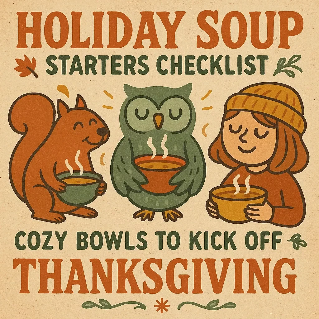 Holiday Soup Starters Checklist: Cozy Bowls to Kick Off Thanksgiving | Printable Holiday Soup Ideas for Festive Thanksgiving Starters | Digital Download Checklist for Cozy Holiday Gatherings