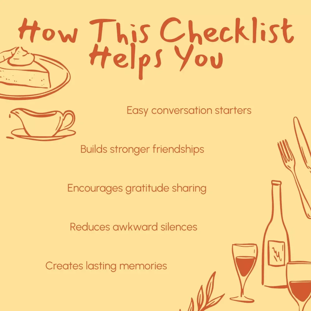 Thanksgiving Questions for Friendsgiving | Printable Conversation Starter Checklist | Fun & Thoughtful Friendsgiving Table Game | Thanksgiving Questions for Friendsgiving