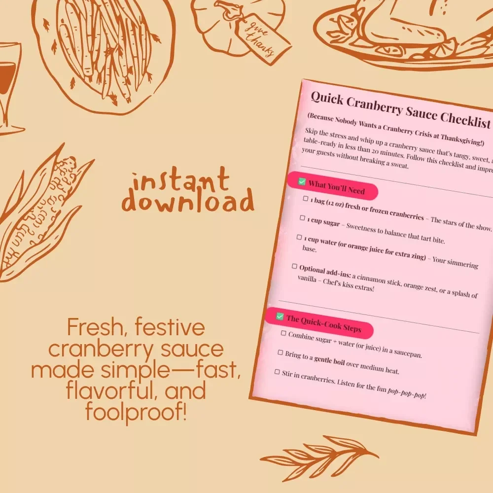 Quick Cranberry Sauce Checklist | Instant Download | Holiday Cooking Guide | Quick Cranberry Sauce Recipe Made Simple