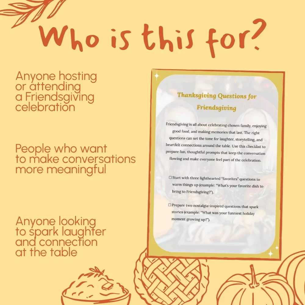 Thanksgiving Questions for Friendsgiving | Printable Conversation Starter Checklist | Fun & Thoughtful Friendsgiving Table Game | Thanksgiving Questions for Friendsgiving