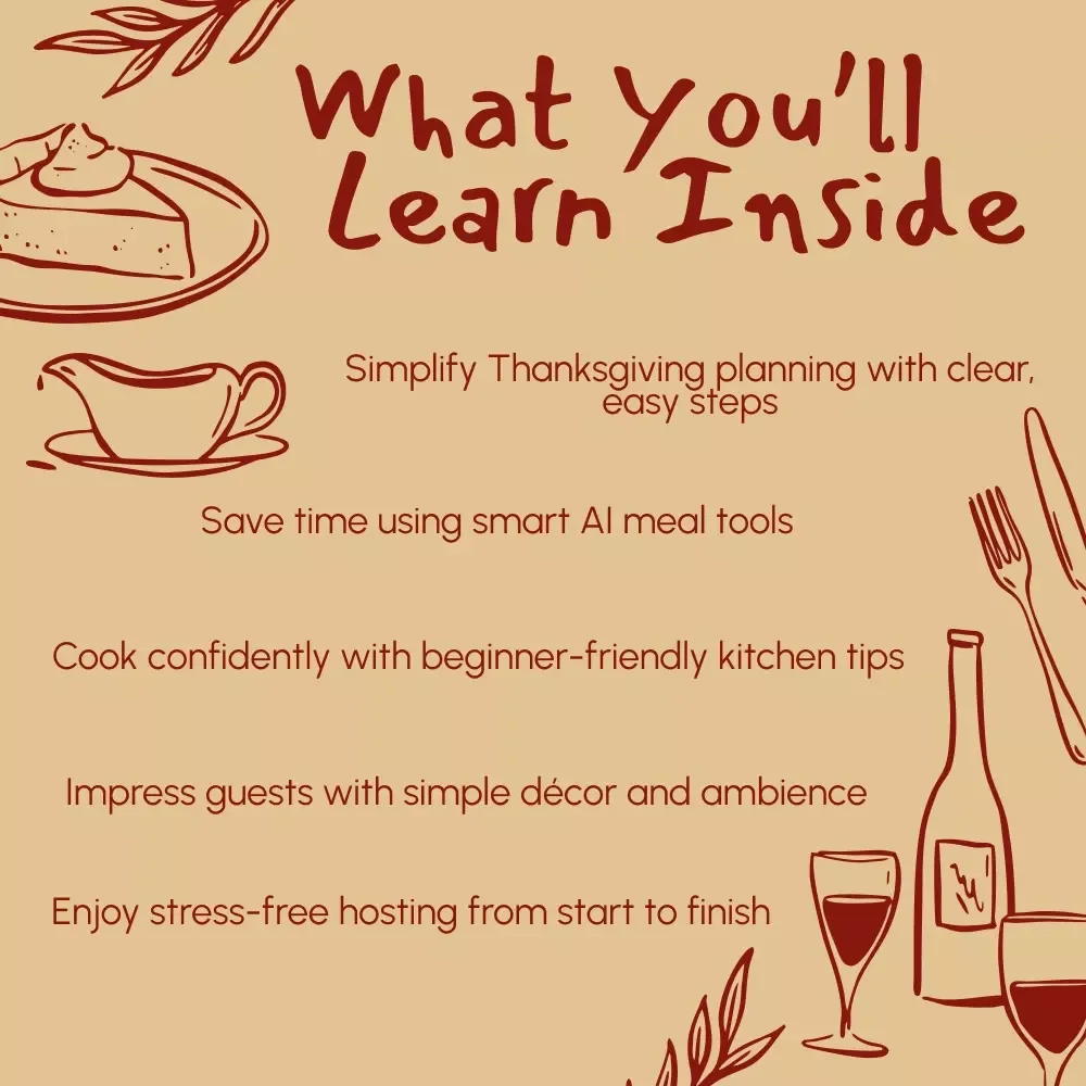 First-Time Feast: Your Stress-Free Thanksgiving Playbook | Thanksgiving eBook for Beginners | Digital Download Holiday Guide for Easy Hosting, Menu Planning & AI-Assisted Meal Prep
