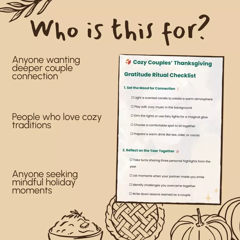 Cozy Couples’ Thanksgiving Gratitude Ritual Checklist | Printable Guide for How to Create a Thanksgiving Gratitude Ritual for Couples | Digital Download for Meaningful Connection
