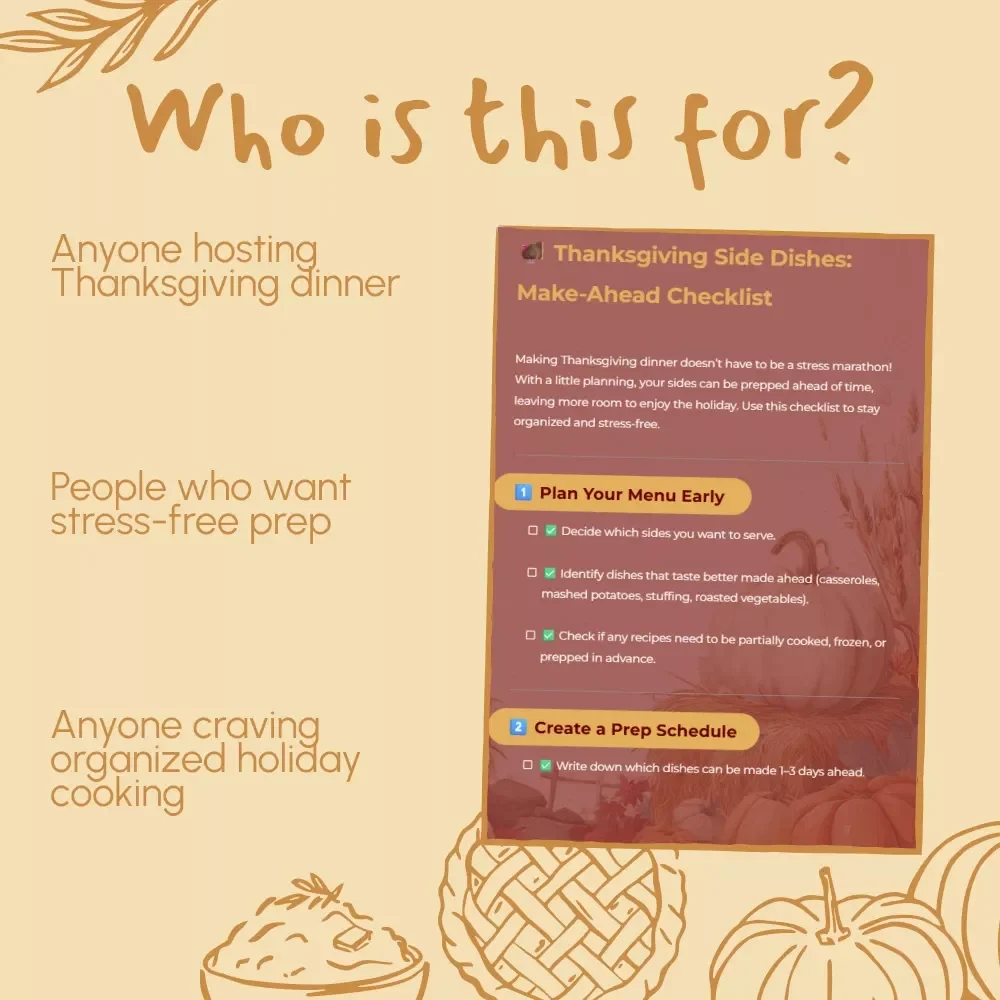 Thanksgiving Side Dishes: Make-Ahead Checklist | Printable Thanksgiving Prep Guide | How to Make Thanksgiving Side Dishes Ahead | Holiday Kitchen Planner