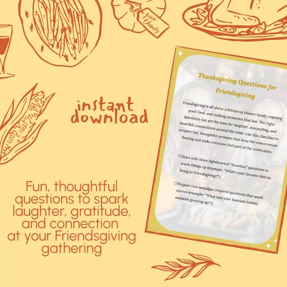 Thanksgiving Questions for Friendsgiving | Printable Conversation Starter Checklist | Fun & Thoughtful Friendsgiving Table Game | Thanksgiving Questions for Friendsgiving