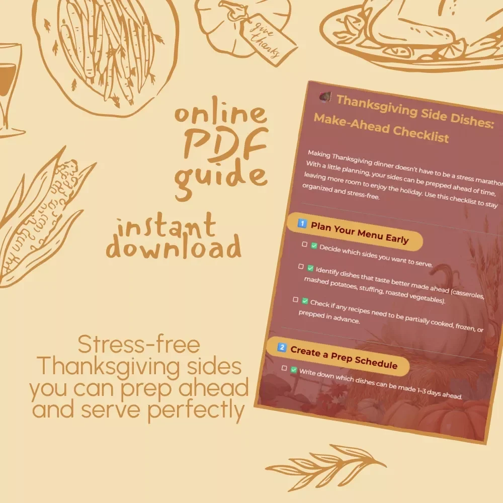 Thanksgiving Side Dishes: Make-Ahead Checklist | Printable Thanksgiving Prep Guide | How to Make Thanksgiving Side Dishes Ahead | Holiday Kitchen Planner