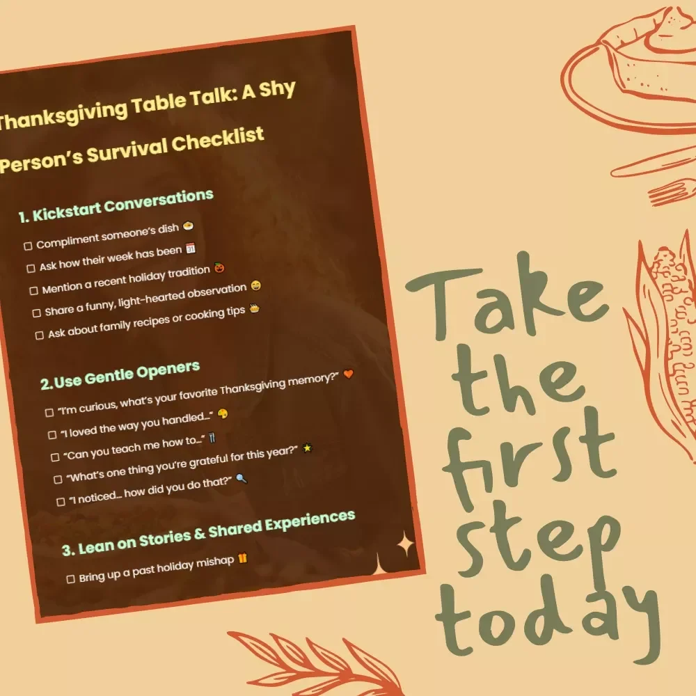 Thanksgiving Table Talk: A Shy Person’s Survival Checklist | What to Say if You’re Shy at Thanksgiving Dinner | Digital Download Checklist