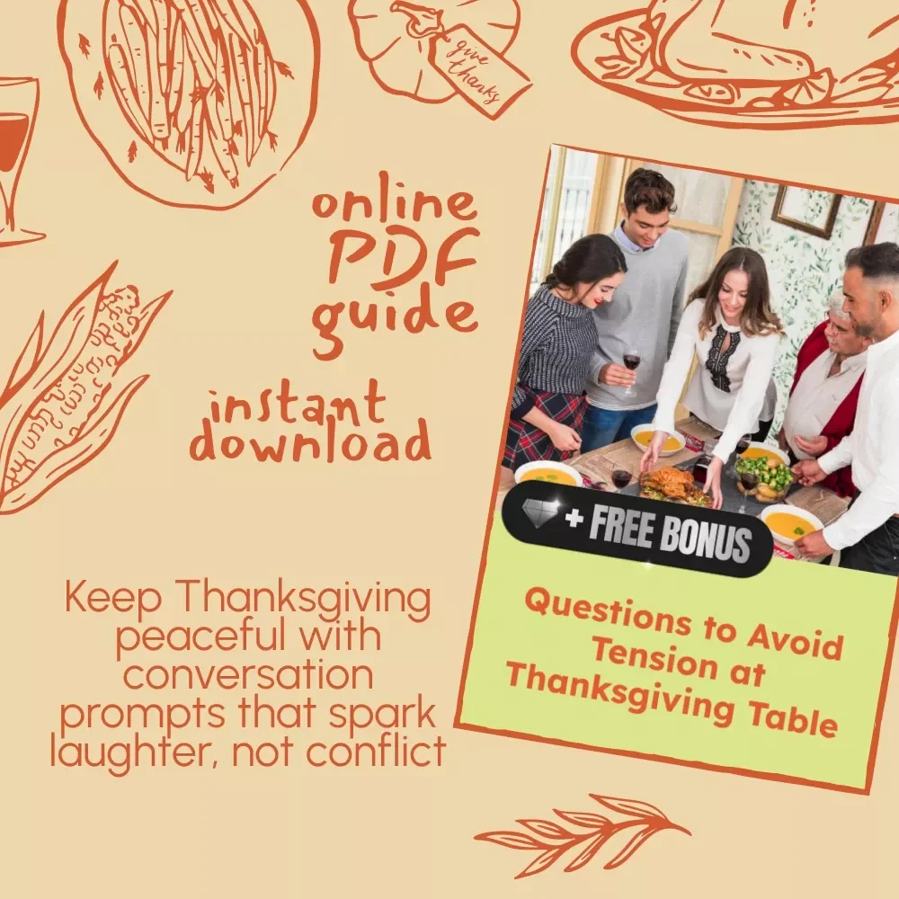 Questions to Avoid Tension at Thanksgiving Table | Conversation Guide for a Peaceful Holiday | Printable Digital Download for Stress-Free Thanksgiving Dinner