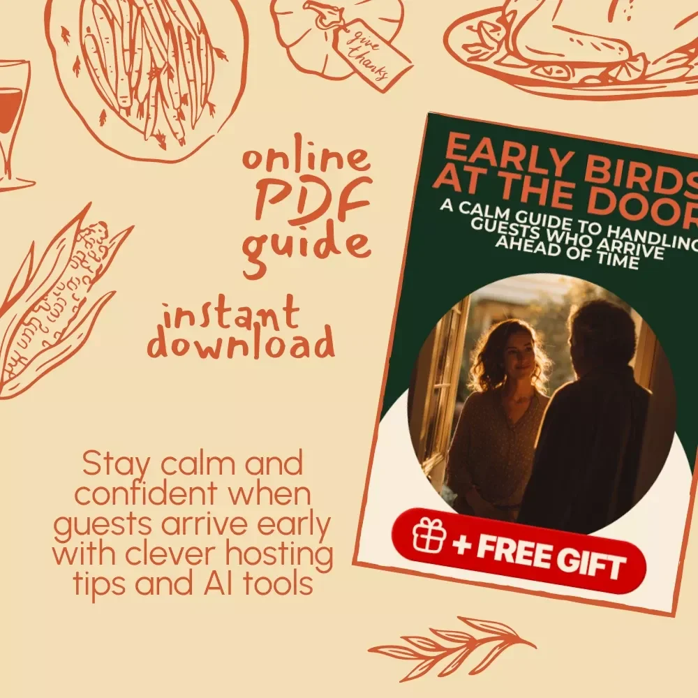 Early Birds at the Door: A Calm Guide to Handling Guests Who Arrive Ahead of Time | Digital Download Hosting Etiquette eBook, Stress-Free Entertaining Guide, AI Conversation Starters & Guest Management Tips