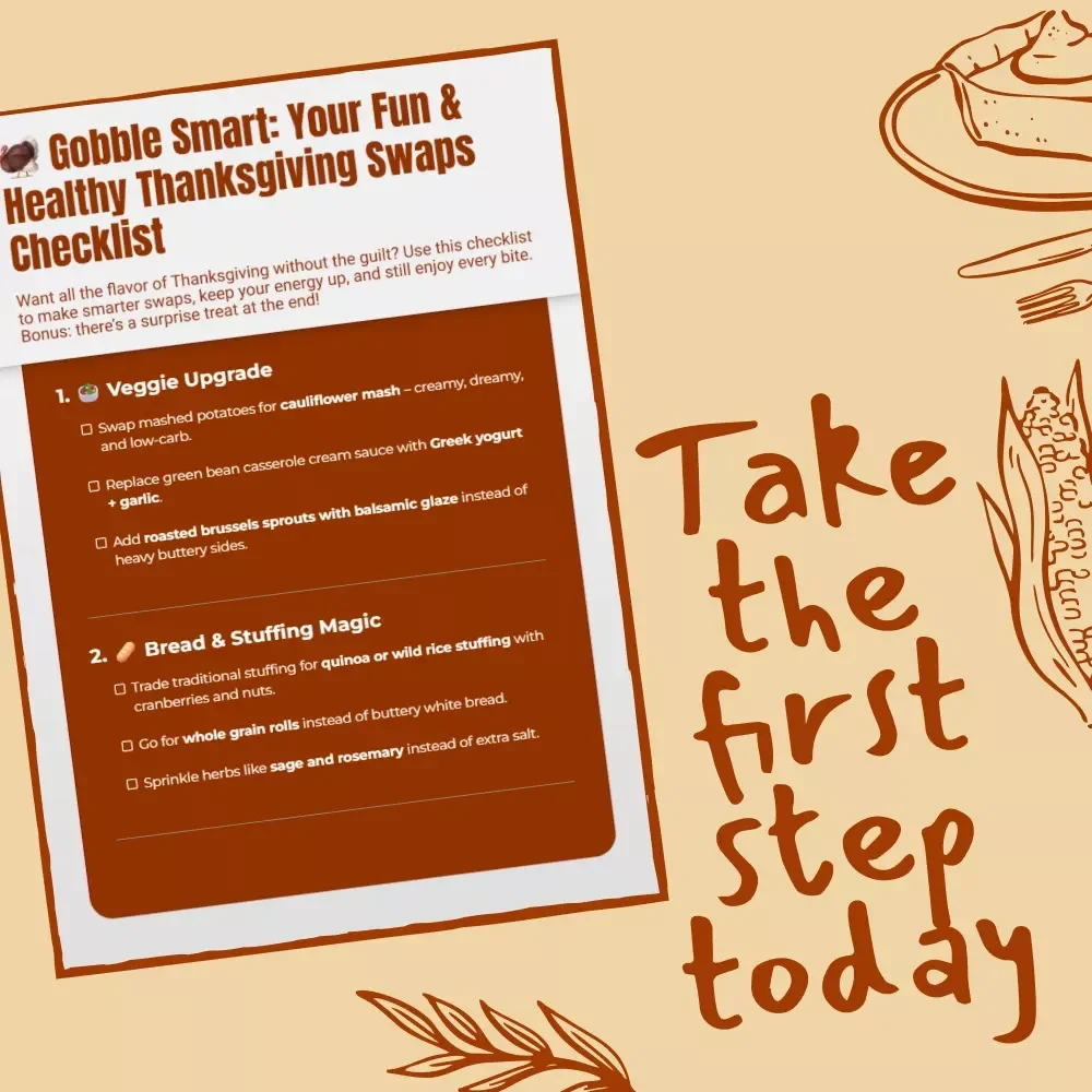 Gobble Smart: Your Fun & Healthy Thanksgiving Swaps Checklist | Printable Healthy Thanksgiving Swaps Guide | Digital Download Wellness Checklist for Smart Holiday Eating