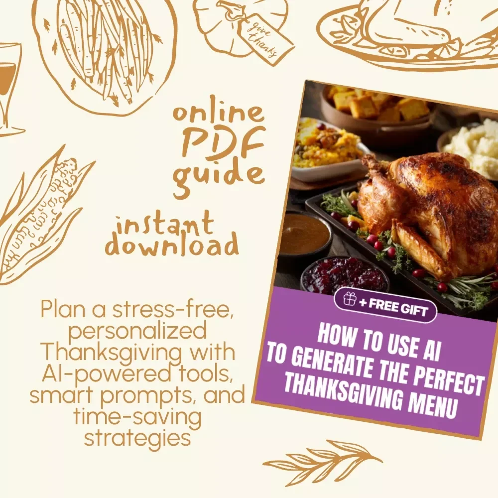 How to Use AI to Generate the Perfect Thanksgiving Menu | Digital Download Guide for Stress-Free Holiday Planning, AI Meal Planner, Thanksgiving eBook, Menu Checklist, Time-Saving AI Tools