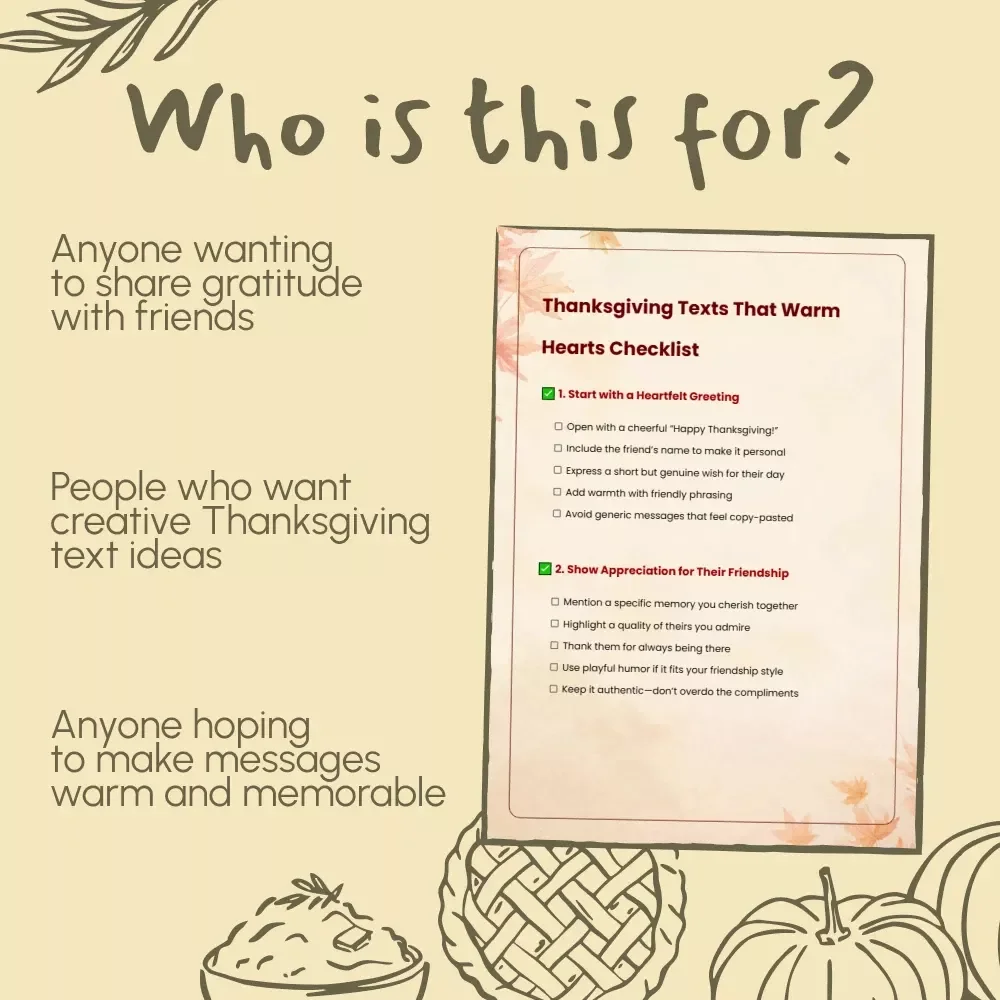 Thanksgiving Texts That Warm Hearts Checklist | What to Text Friends on Thanksgiving to Show Gratitude | Digital Download PDF