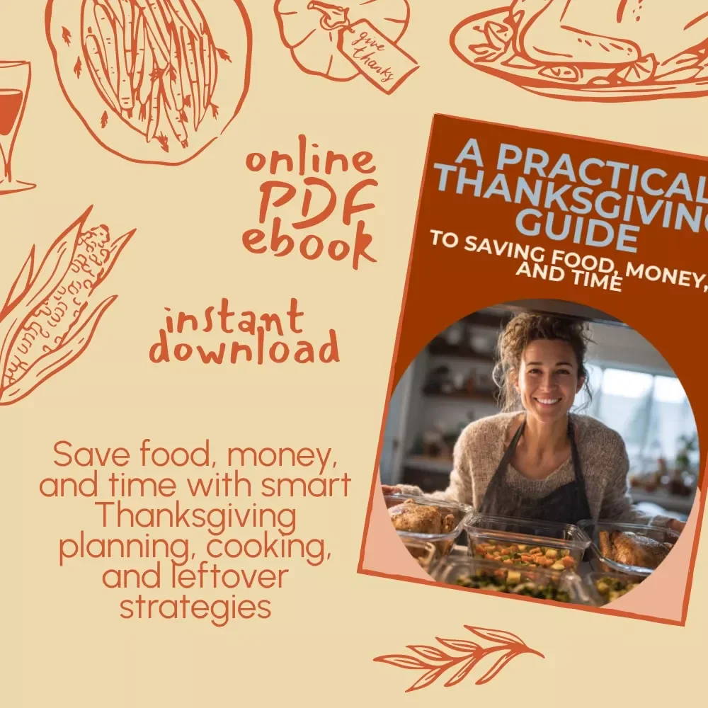 A Practical Thanksgiving Guide to Saving Food, Money, and Time | Ebook on How to Reduce Food Waste on Thanksgiving, Smart Meal Planning, Creative Leftover Recipes, and Stress-Free Hosting Tips