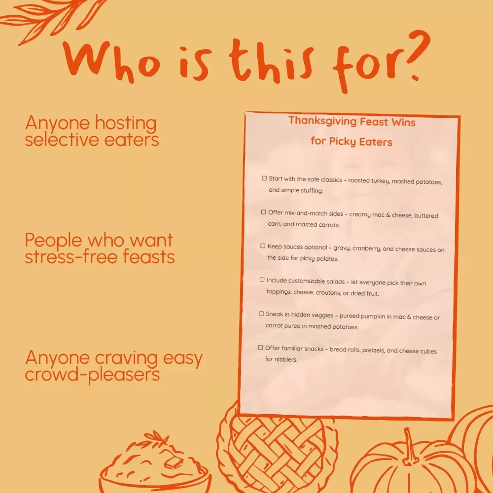 Thanksgiving Feast Wins for Picky Eaters – Printable Holiday Checklist | Digital Download for Families | What to Include in a Thanksgiving Menu for Picky Eaters