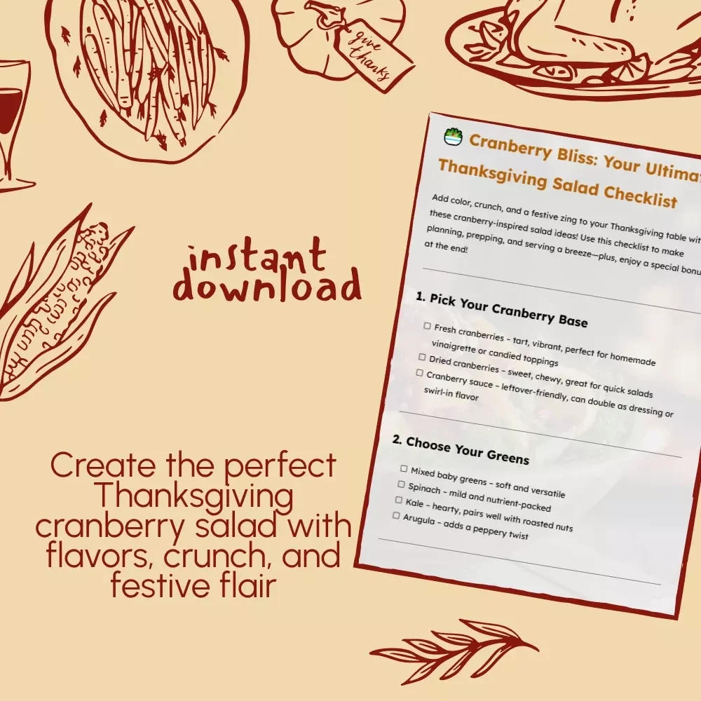 Cranberry Bliss: Your Ultimate Thanksgiving Salad Checklist | Easy thanksgiving salad recipes with cranberries | Printable Holiday Meal Planner for Festive Hosting