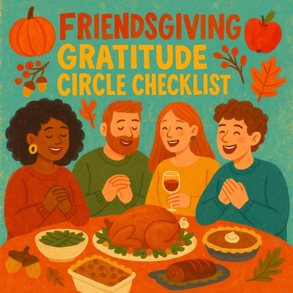 Friendsgiving Gratitude Circle Checklist | Digital Download Guide on How to Run a Gratitude Circle at Friendsgiving | Printable Thanksgiving Checklist for Hosting Meaningful Gatherings