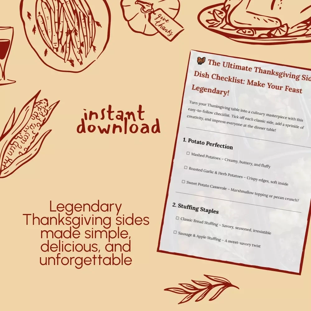 The Ultimate Thanksgiving Side Dish Checklist: Make Your Feast Legendary | Printable Holiday Cooking Guide | Traditional Thanksgiving Side Dishes eBook Download