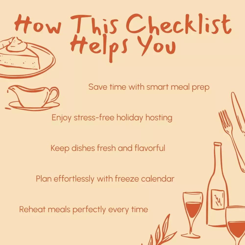 Freezing Thanksgiving Dishes Ahead Checklist | Holiday Meal Prep Guide | Thanksgiving Planning Printable | Freeze-Ahead Recipes & Reheating Tips