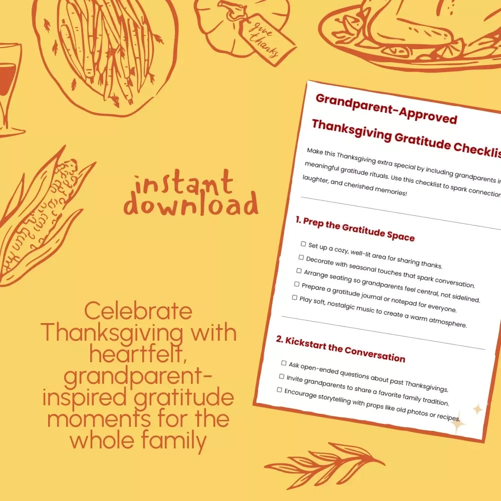Grandparent-Approved Thanksgiving Gratitude Checklist | Printable Family Gratitude Guide | How to Include Grandparents in Thanksgiving Gratitude Rituals | Cozy Holiday Digital Download