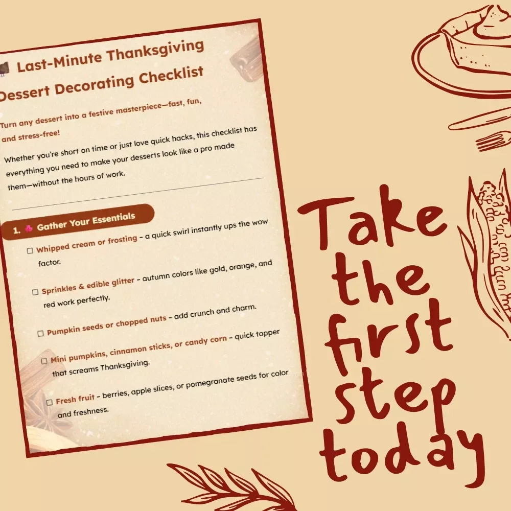 Last-Minute Thanksgiving Dessert Decorating Checklist | Instant Digital Download for How to Decorate Thanksgiving Desserts Last Minute | Printable Holiday Dessert Guide for Quick & Easy Festive Touches