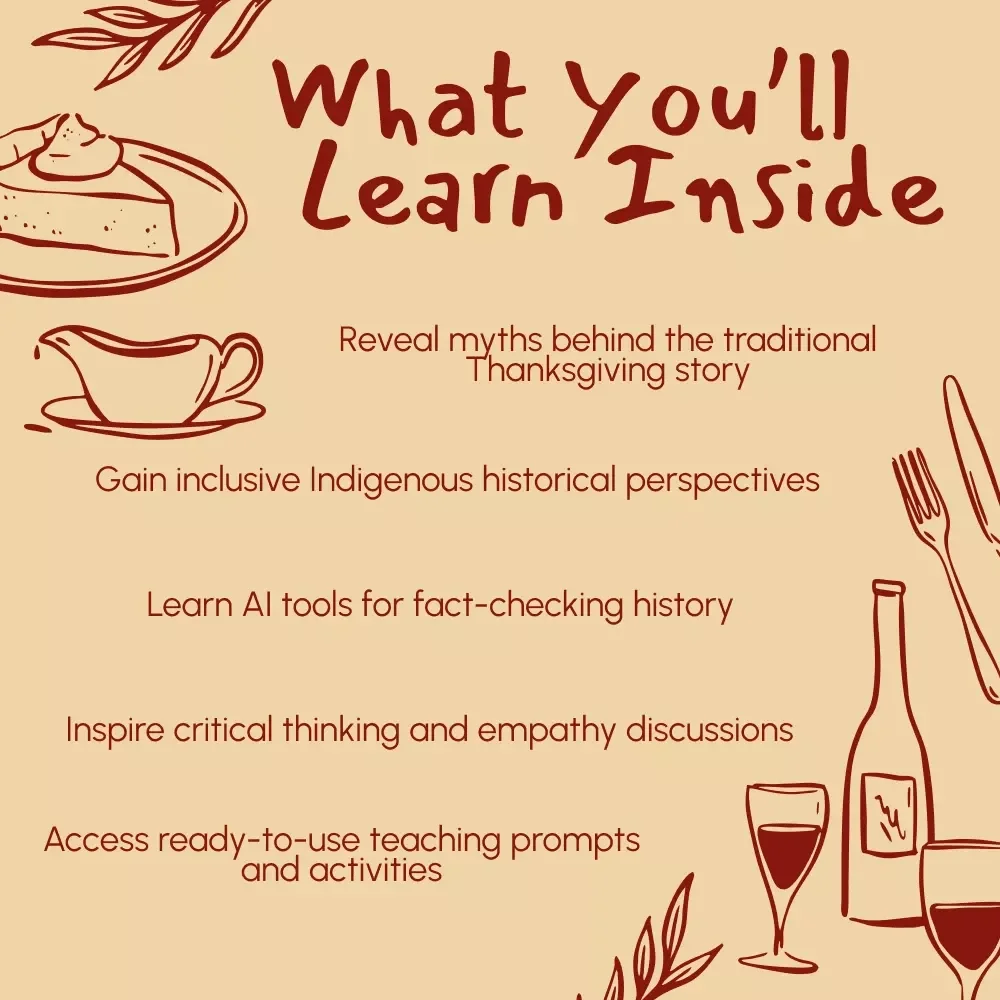 Understanding the Controversy Behind the Story | Thanksgiving History eBook | Critical Thinking Guide for Teachers, Students & Parents | Indigenous Perspectives, Myths, and AI Research Prompts