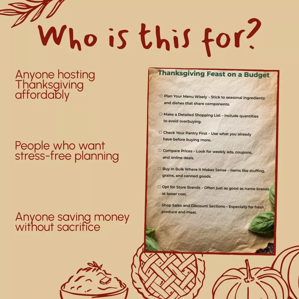 Thanksgiving Feast on a Budget Checklist | Printable Digital Download | How to Cut Grocery Costs for Thanksgiving Dinner | Budget-Friendly Holiday Meal Planner