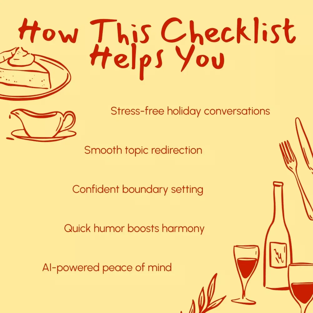 Polite Power Play: Thanksgiving Table Survival | Printable Digital Checklist | What to Say to Rude Relatives Politely at Thanksgiving Table | Holiday Conversation Guide for Graceful Boundaries