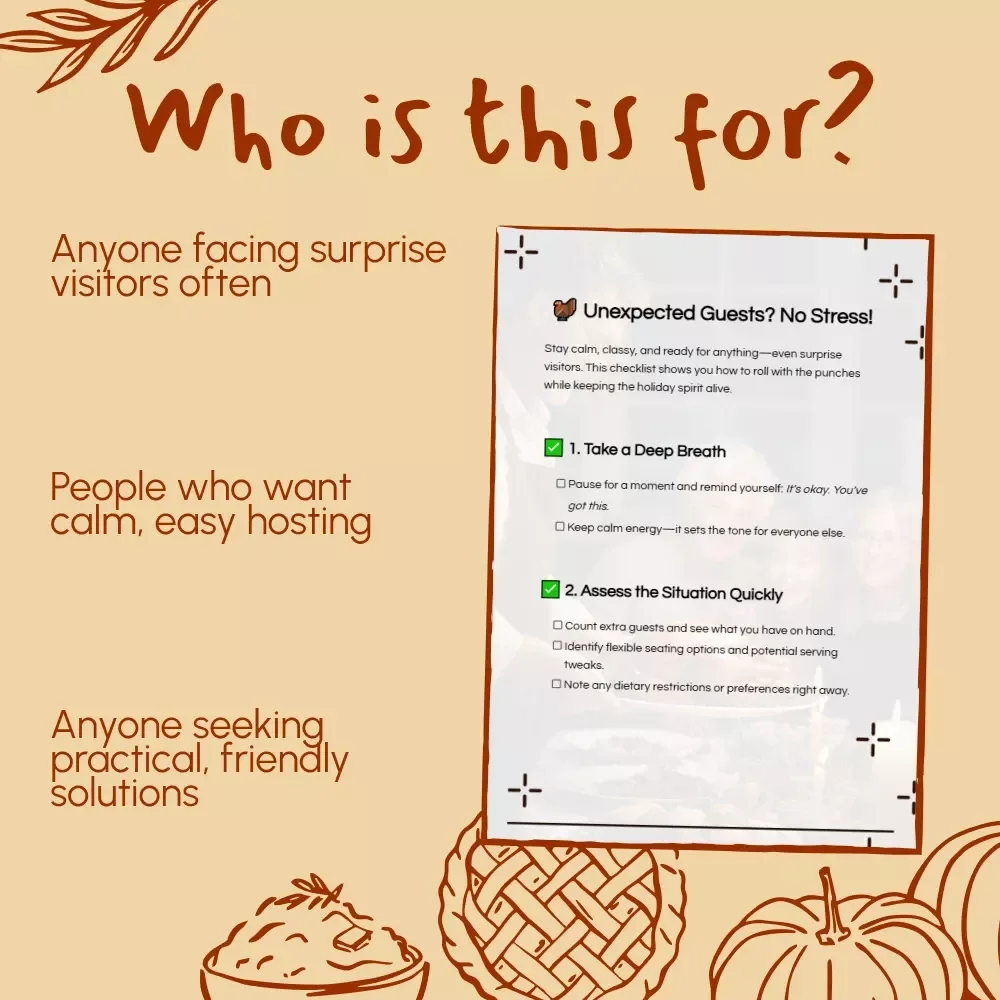 Unexpected Guests? No Stress! | Printable Checklist for What to Do If Relatives Bring Guests Unexpectedly | Instant Digital Download
