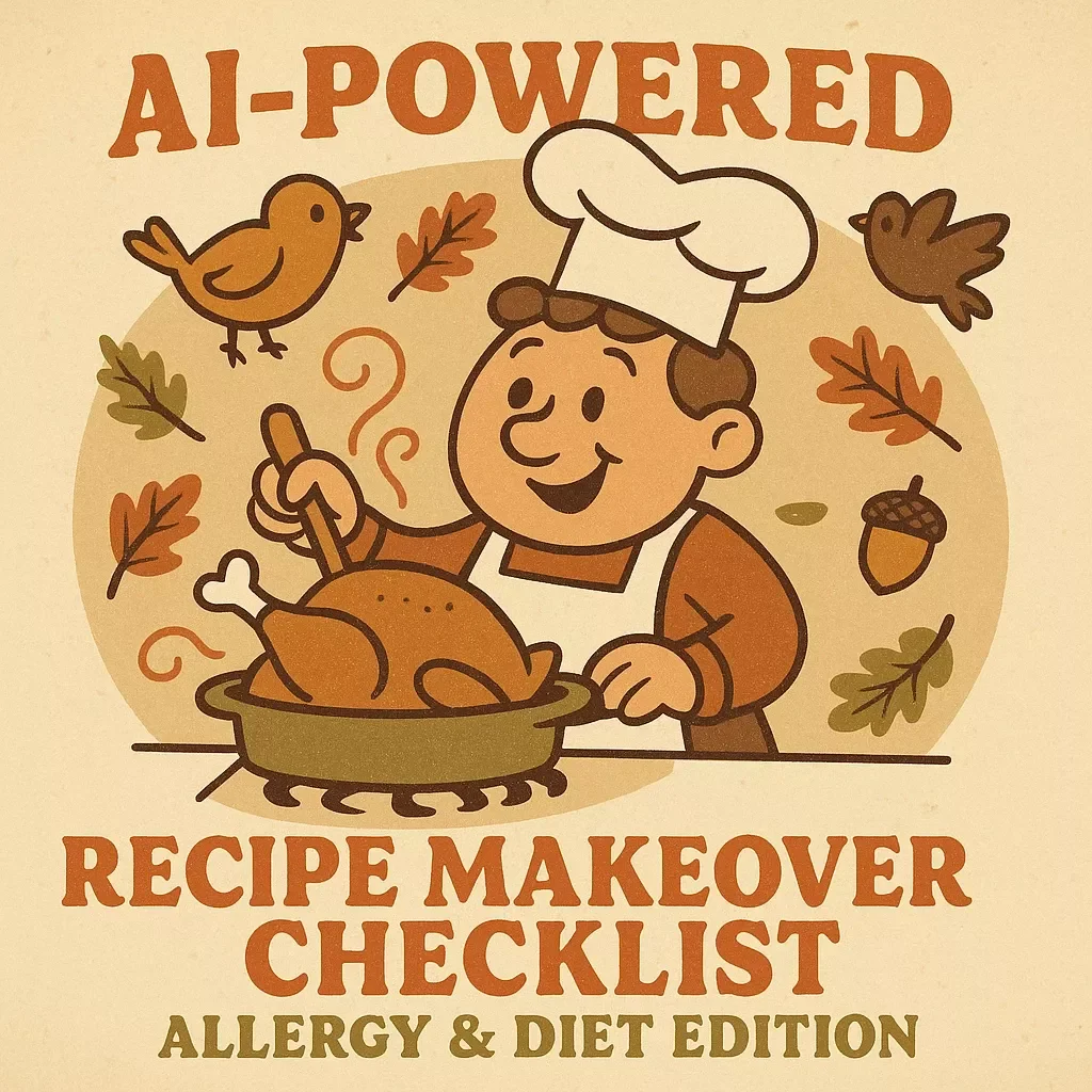 AI-Powered Recipe Makeover Checklist: Allergy & Diet Edition | Digital Download | How to Use AI to Adjust Recipes for Allergies or Diets | eBook & Printable Guide
