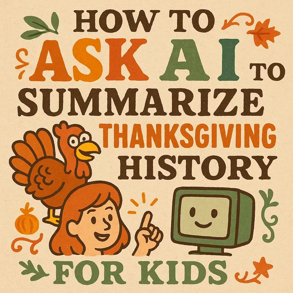How to Ask AI to Summarize Thanksgiving History for Kids Checklist | Digital Download | Educational AI Prompt Guide for Parents & Teachers