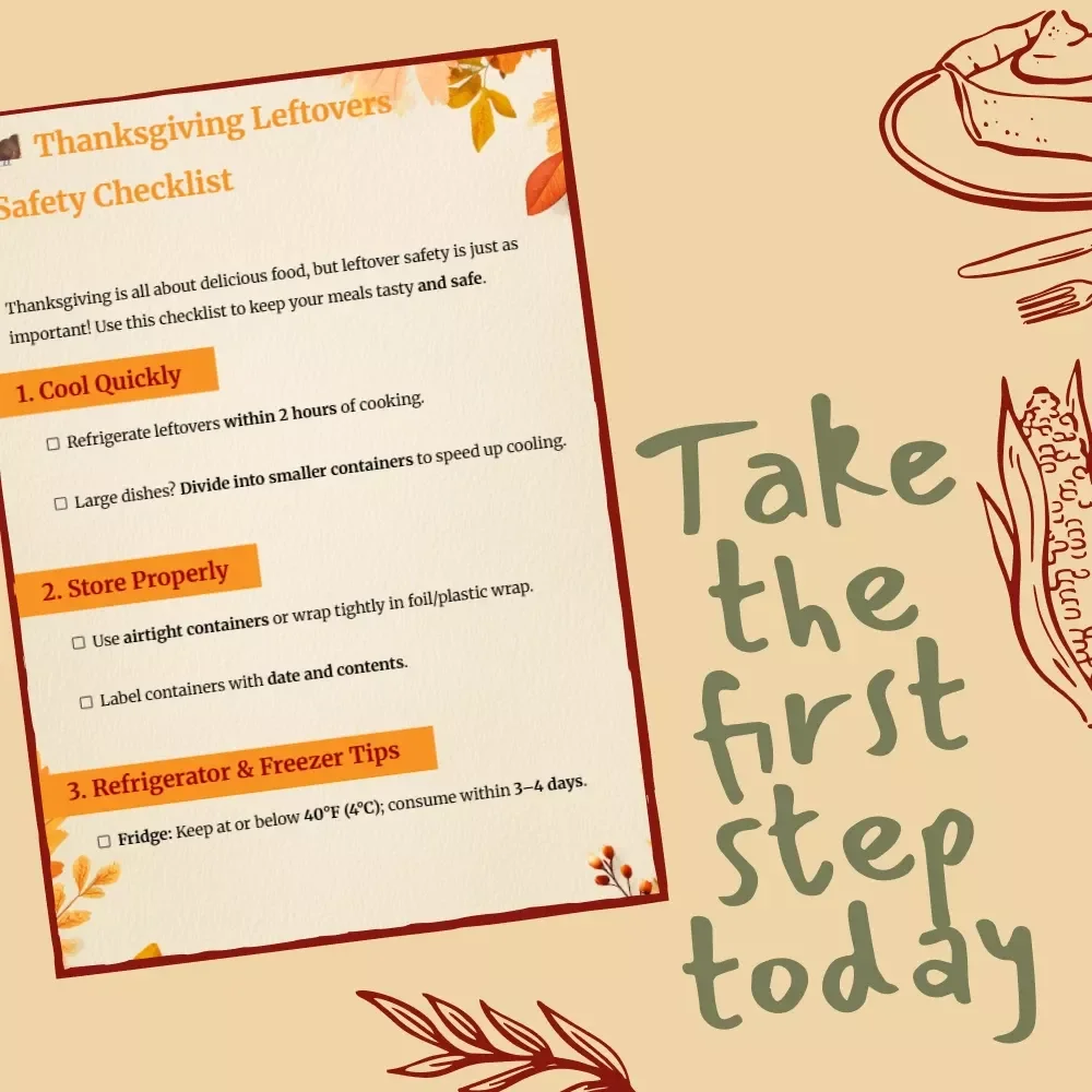Thanksgiving Leftovers Safety Checklist | Printable Food Safety Guide for Holiday Meals | How to Manage Thanksgiving Leftovers Safely | Kitchen Organization Digital Download