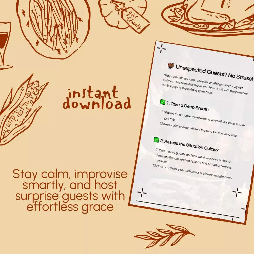 Unexpected Guests? No Stress! | Printable Checklist for What to Do If Relatives Bring Guests Unexpectedly | Instant Digital Download