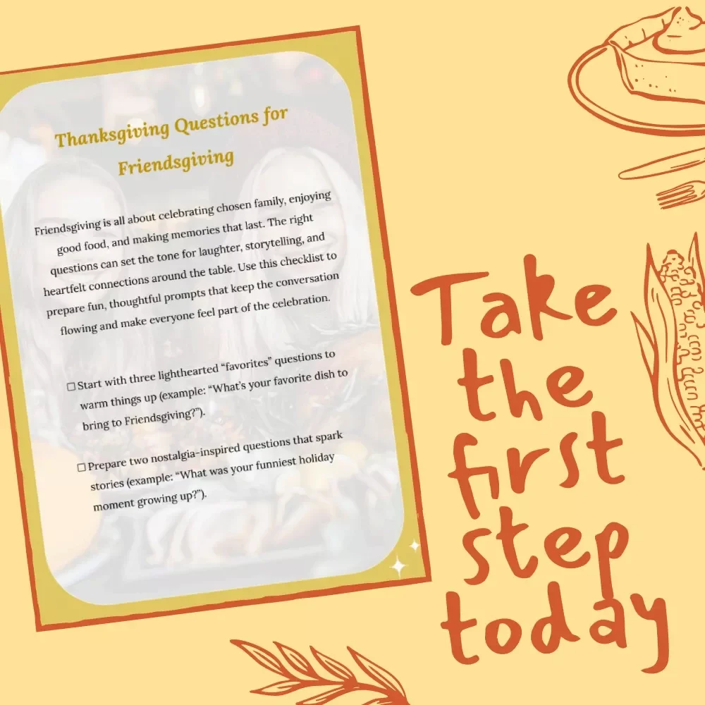 Thanksgiving Questions for Friendsgiving | Printable Conversation Starter Checklist | Fun & Thoughtful Friendsgiving Table Game | Thanksgiving Questions for Friendsgiving