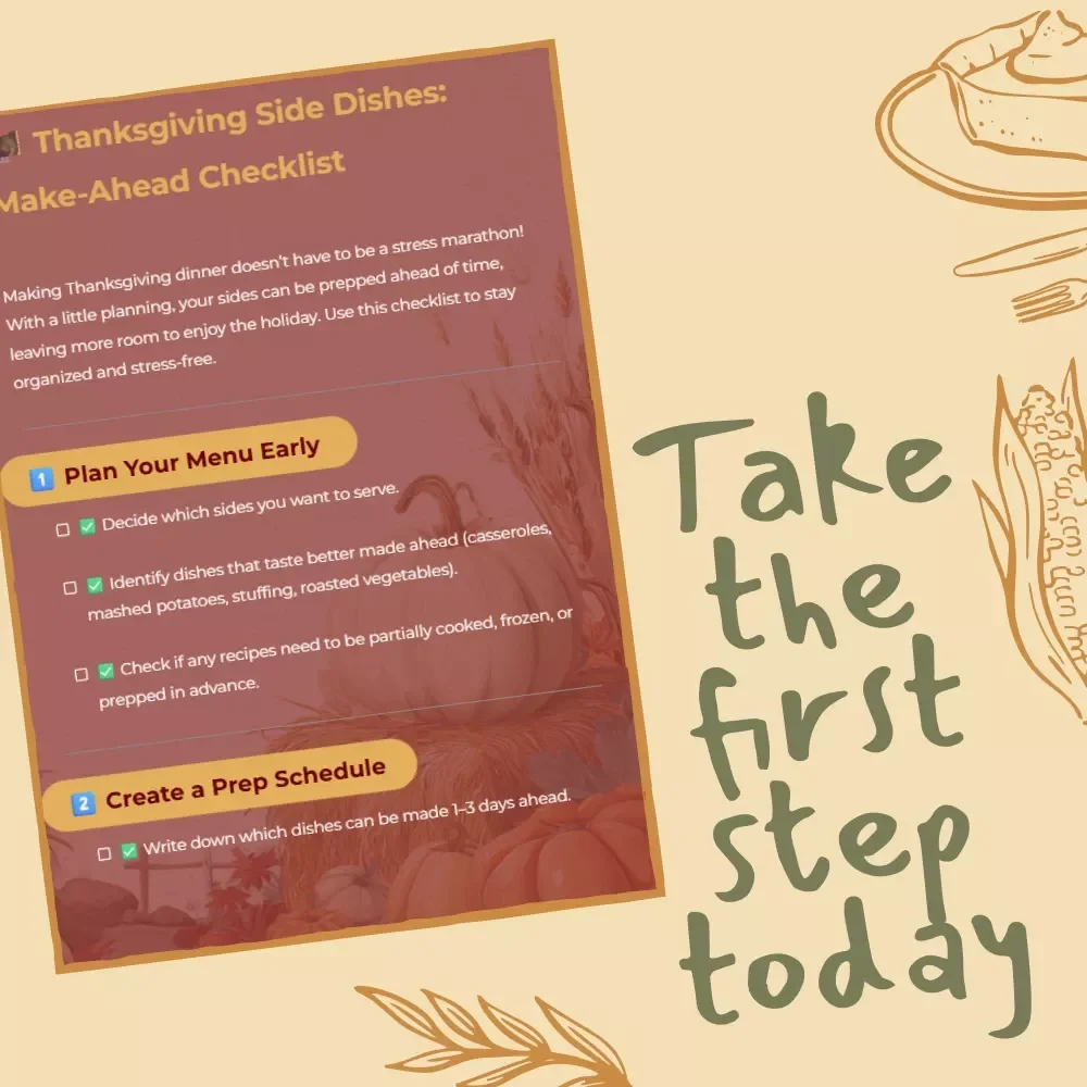 Thanksgiving Side Dishes: Make-Ahead Checklist | Printable Thanksgiving Prep Guide | How to Make Thanksgiving Side Dishes Ahead | Holiday Kitchen Planner