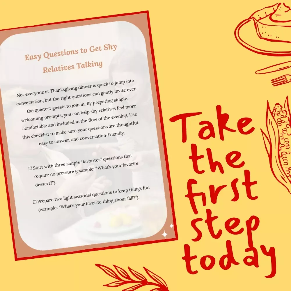 Easy Questions to Get Shy Relatives Talking | Printable Conversation Starter Checklist | Digital Download to Encourage Family Connection and Laughter