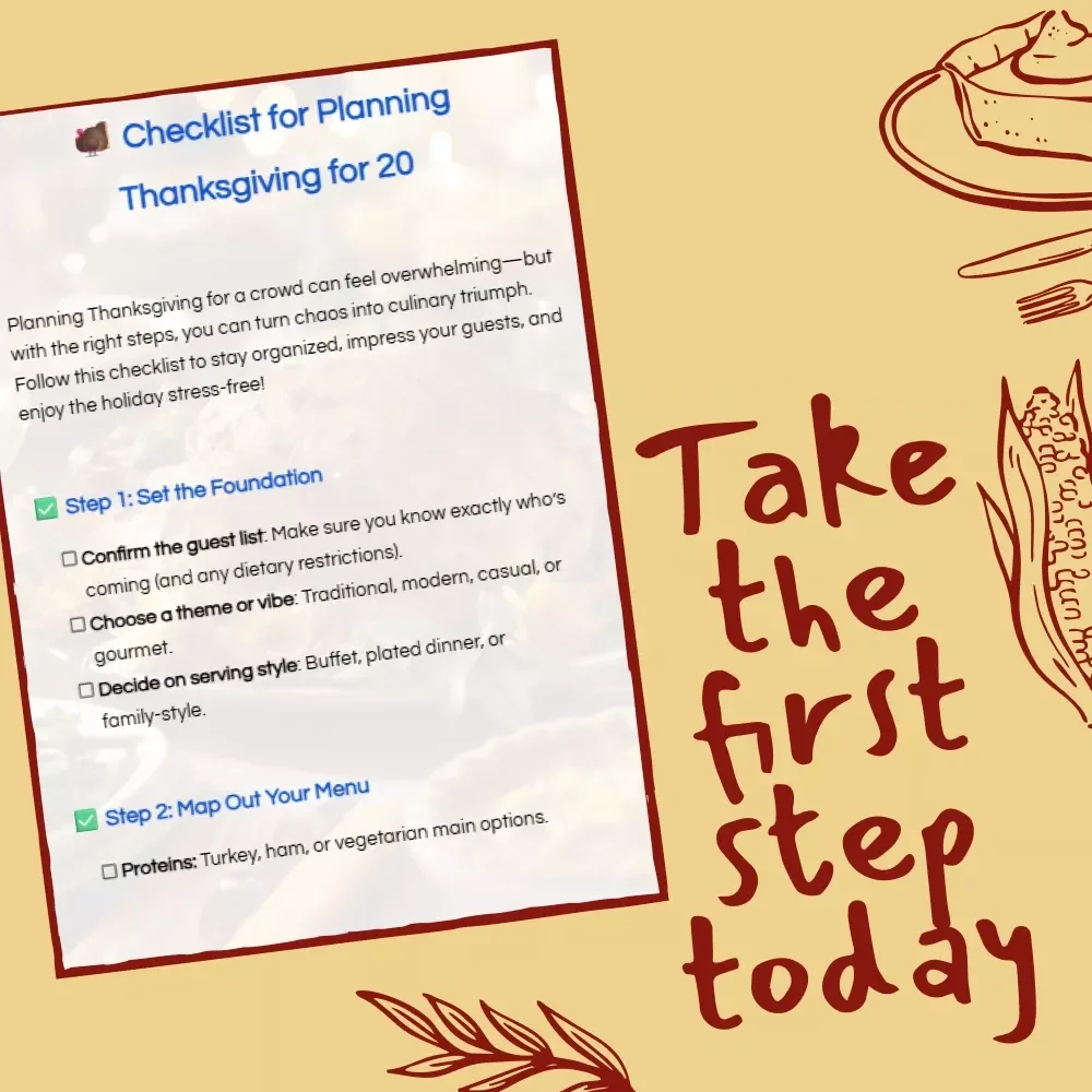 Checklist for Planning Thanksgiving for 20 | Printable Thanksgiving Planner | Holiday Dinner Party Guide | Digital Download for Thanksgiving Menu & Prep Timeline