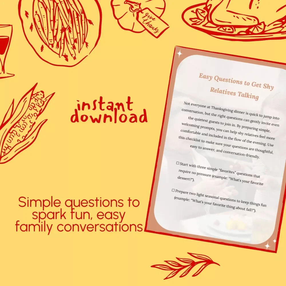 Easy Questions to Get Shy Relatives Talking | Printable Conversation Starter Checklist | Digital Download to Encourage Family Connection and Laughter