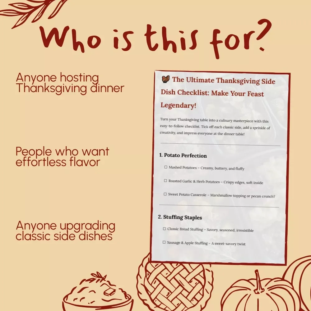 The Ultimate Thanksgiving Side Dish Checklist: Make Your Feast Legendary | Printable Holiday Cooking Guide | Traditional Thanksgiving Side Dishes eBook Download