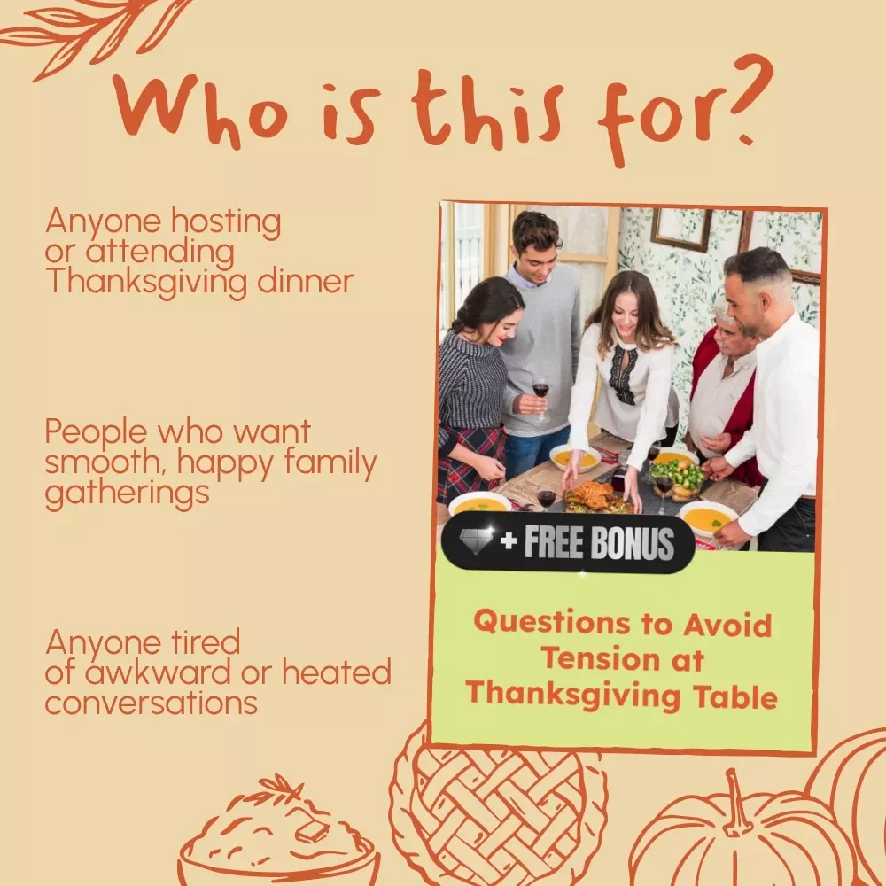 Questions to Avoid Tension at Thanksgiving Table | Conversation Guide for a Peaceful Holiday | Printable Digital Download for Stress-Free Thanksgiving Dinner
