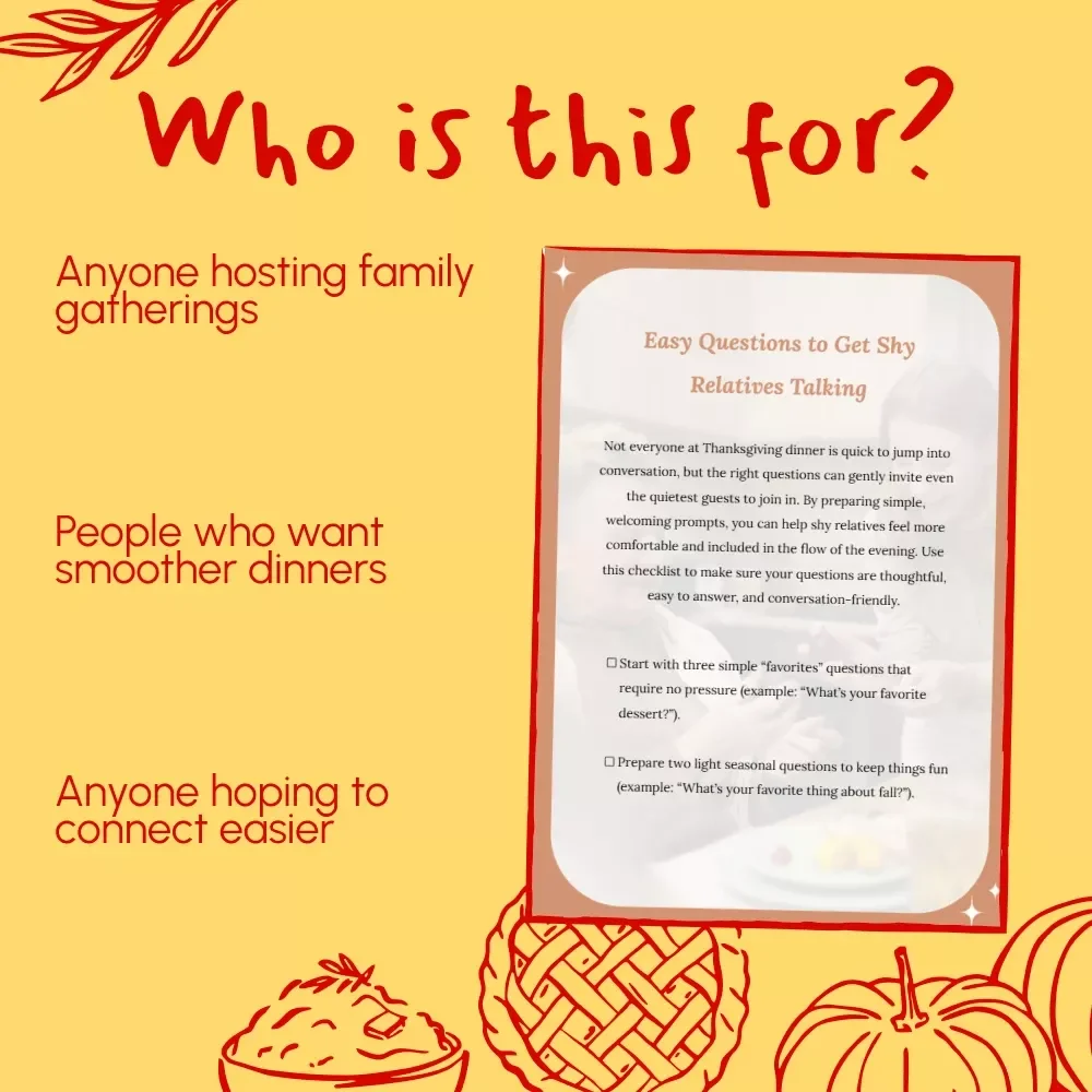 Easy Questions to Get Shy Relatives Talking | Printable Conversation Starter Checklist | Digital Download to Encourage Family Connection and Laughter