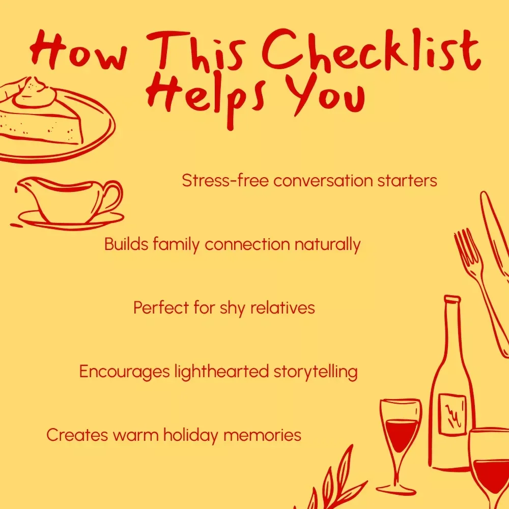 Easy Questions to Get Shy Relatives Talking | Printable Conversation Starter Checklist | Digital Download to Encourage Family Connection and Laughter