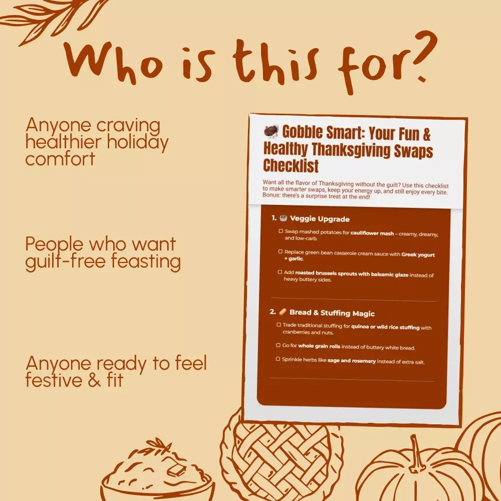 Gobble Smart: Your Fun & Healthy Thanksgiving Swaps Checklist | Printable Healthy Thanksgiving Swaps Guide | Digital Download Wellness Checklist for Smart Holiday Eating