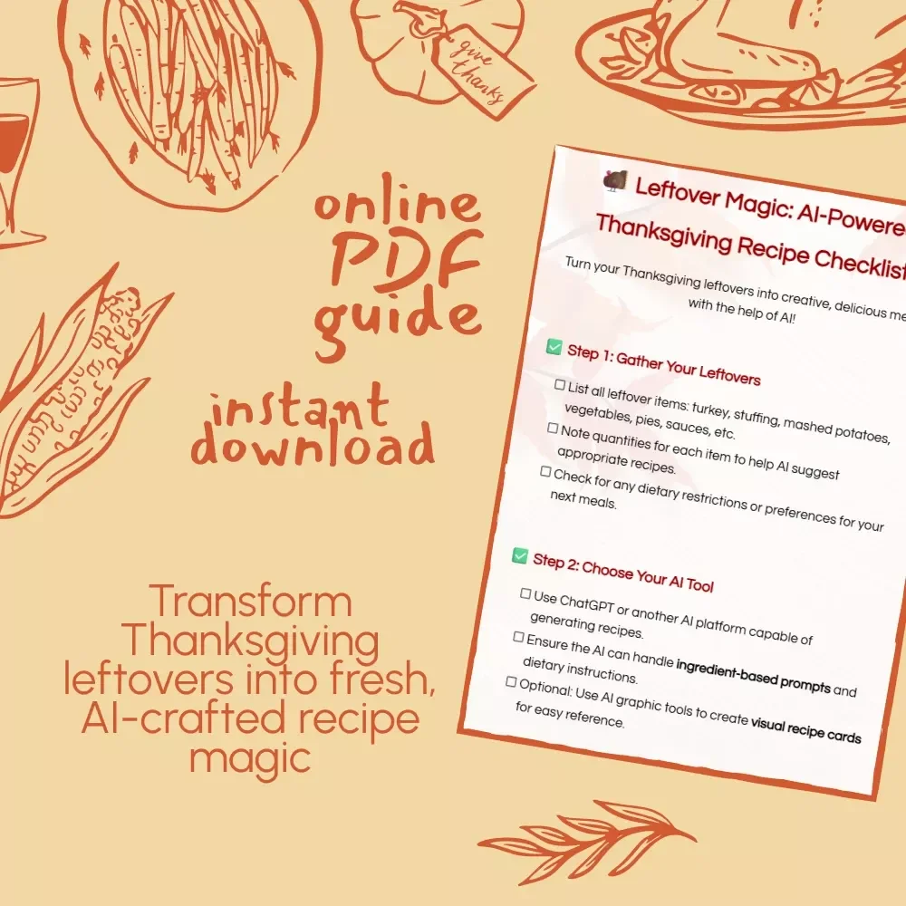 Leftover Magic: AI-Powered Thanksgiving Recipe Checklist | How to Use AI for Thanksgiving Leftover Recipe Ideas | Digital Download Guide