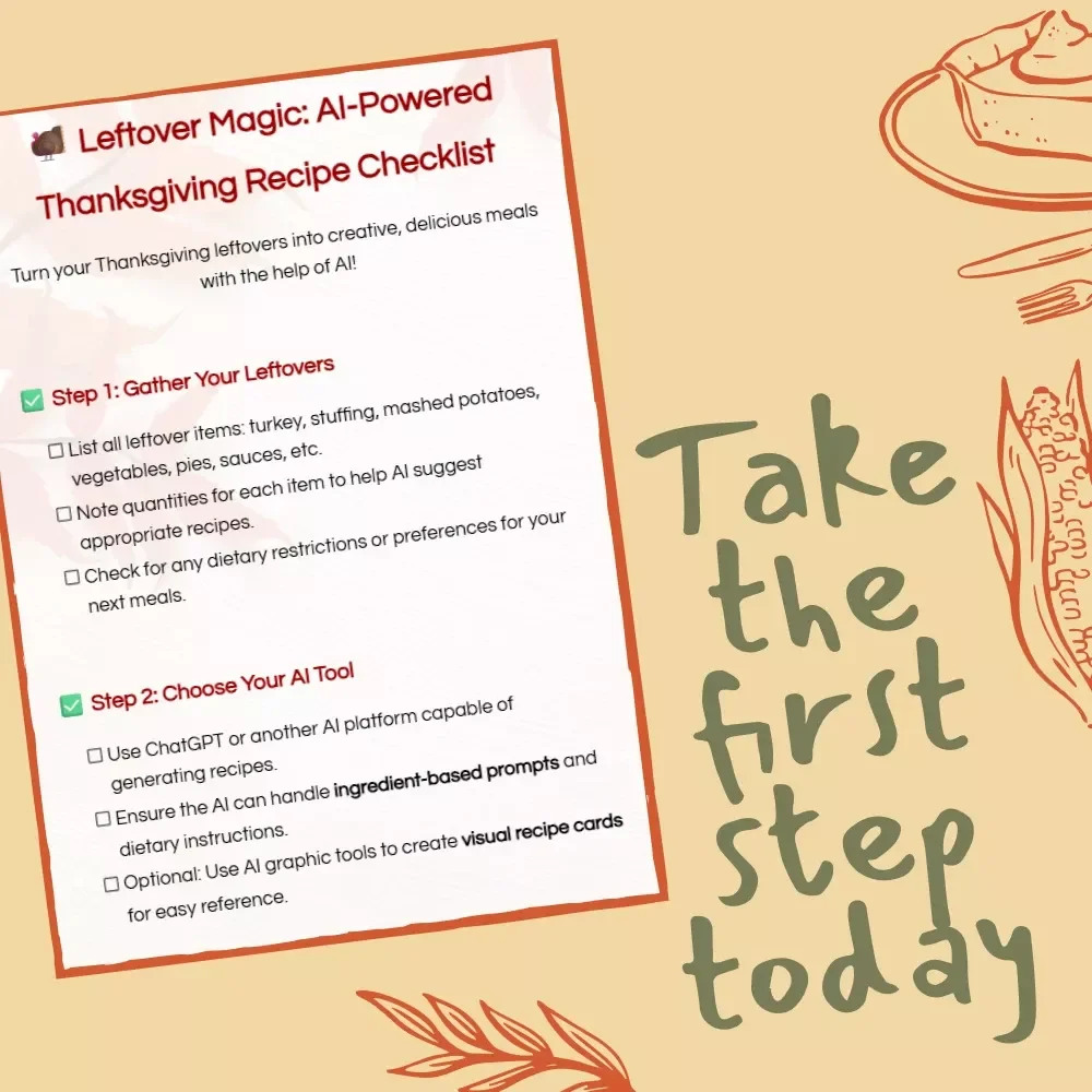 Leftover Magic: AI-Powered Thanksgiving Recipe Checklist | How to Use AI for Thanksgiving Leftover Recipe Ideas | Digital Download Guide