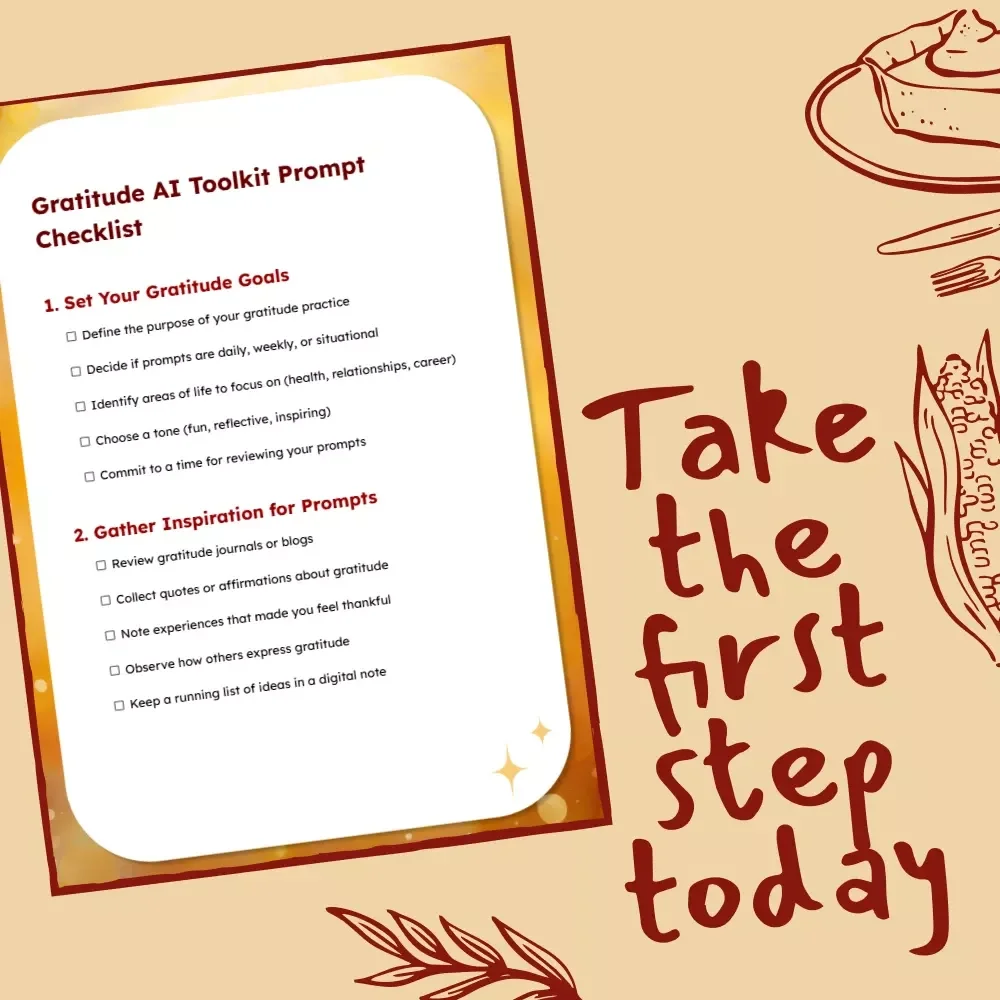Gratitude AI Toolkit Prompt Checklist | Digital Download Guide on How to Use AI to Generate Gratitude Prompts | Printable Gratitude Practice & Reflection Resource