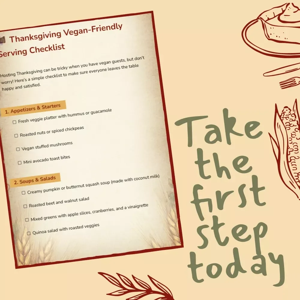Thanksgiving Vegan-Friendly Serving Checklist | What to Serve If Someone Is Vegan on Thanksgiving | Digital Download Guide for Plant-Based Holiday Menus
