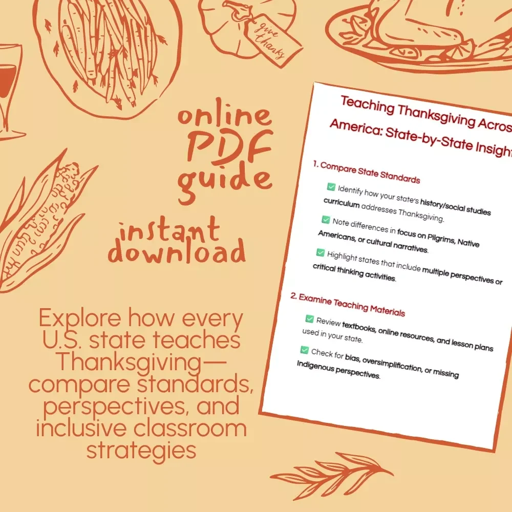 Teaching Thanksgiving Across America: State-by-State Insights | Thanksgiving Curriculum Checklist for Teachers | Inclusive History Education Resource | Digital Download