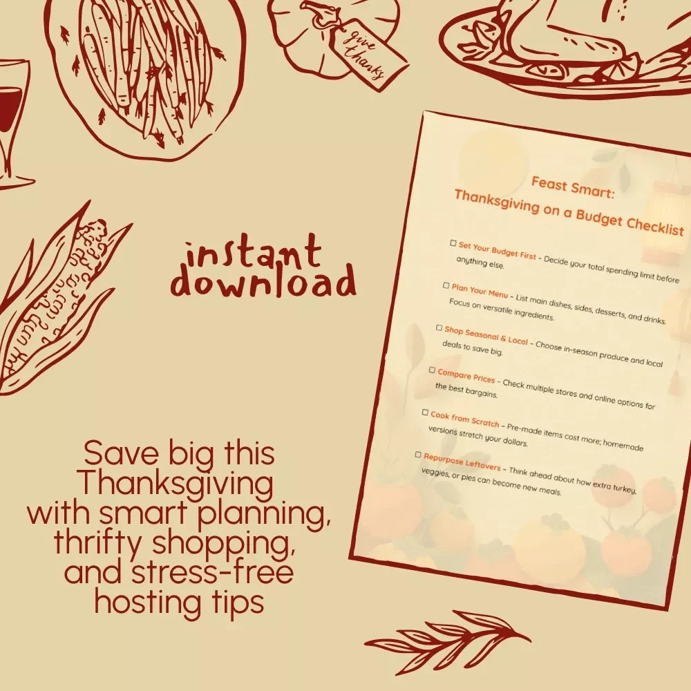 Feast Smart: Thanksgiving on a Budget Checklist | Printable Holiday Planning Guide | How to Create a Thanksgiving Menu on a Budget | Digital Download